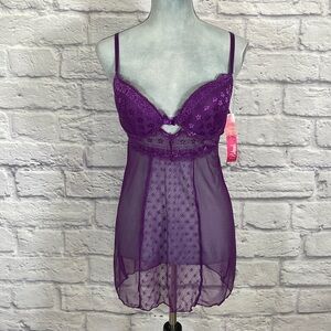 NWT Black Fuschia teddy/ chemise